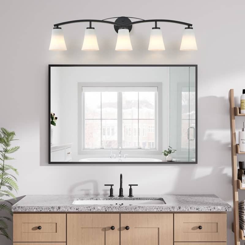 KAWOTI 3/4/5 Lights Dimmable Modern Bathroom Vanity Light with Opal Glass