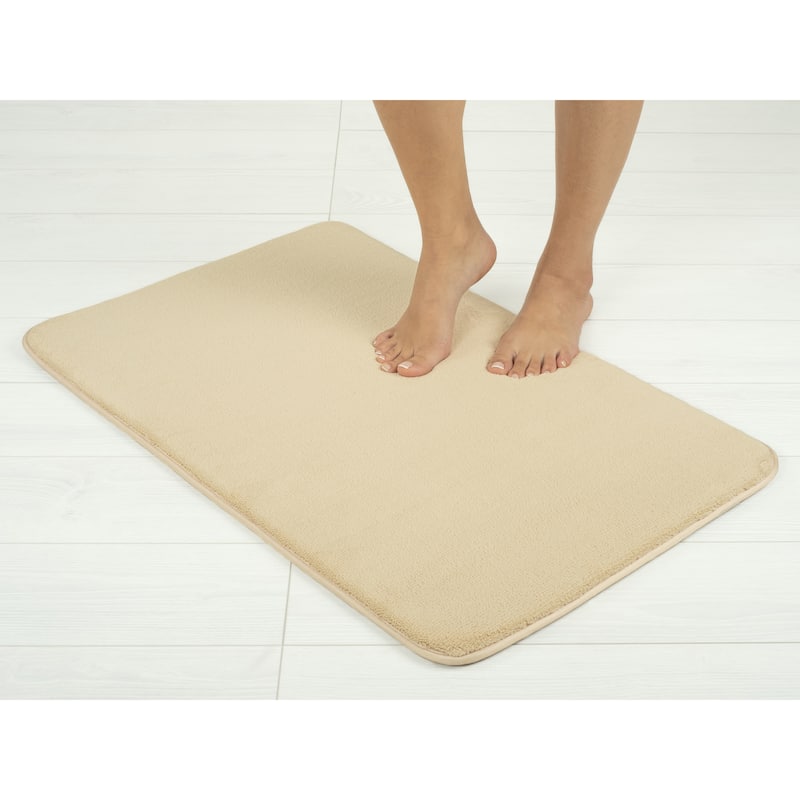 American Soft Linen Fluffy Foamed Bath Rug for Bathroom, 100% Polyester Fluffy Surface and Slip Resistant Bottom - Sand Taupe