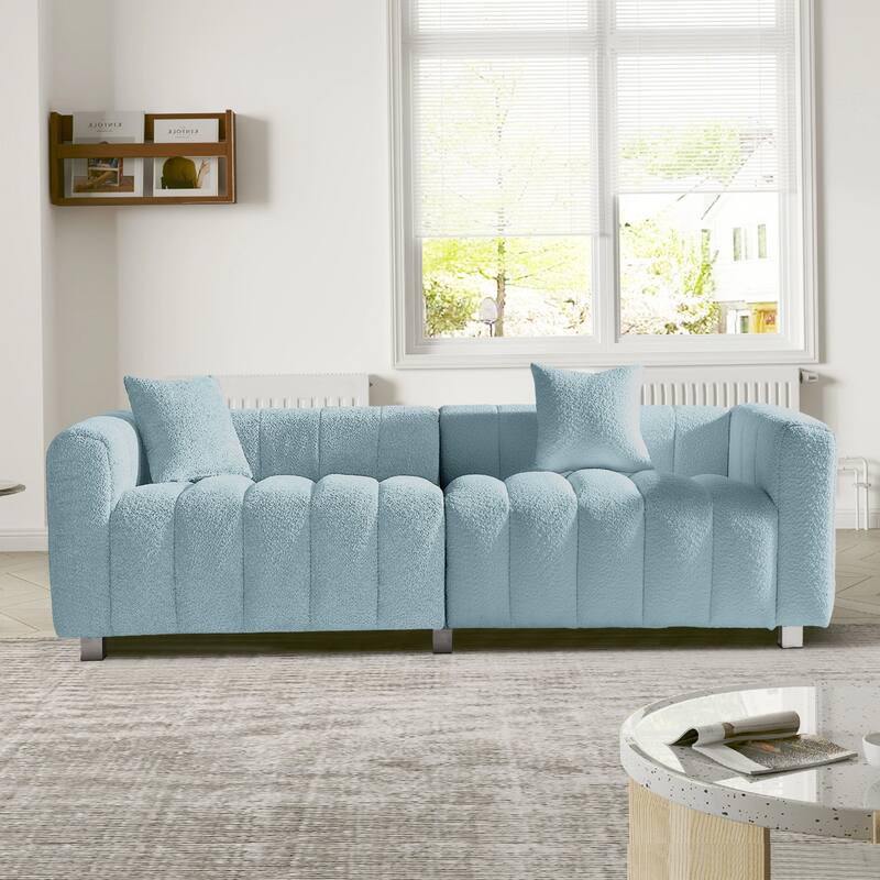 87.4" Luxury 3-Seater Sofa Bubble Couch for Living Room, Velvet Deep Seat Sofa Couch, Loveseat Sofa with Metal Legs