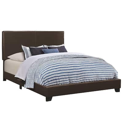 Vegan Faux Leather Upholstered Queen Size Platform Bed, Brown