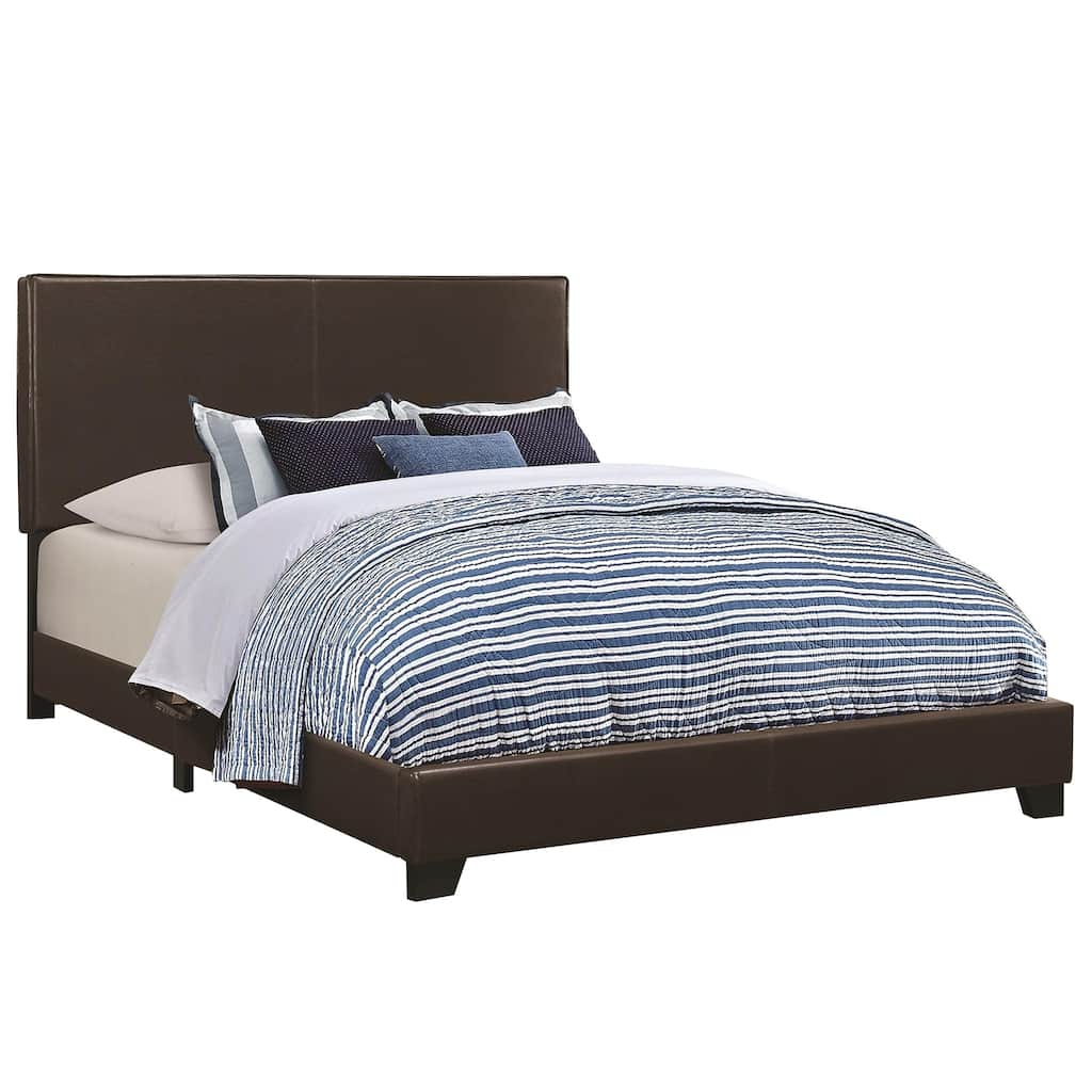 Vegan Faux Leather Upholstered Queen Size Platform Bed, Brown
