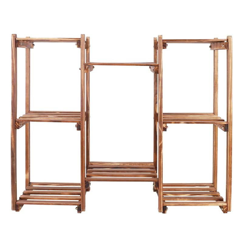 8 Tiered Pine Wood Plant Stands for Indoor Corner Flower Shelf