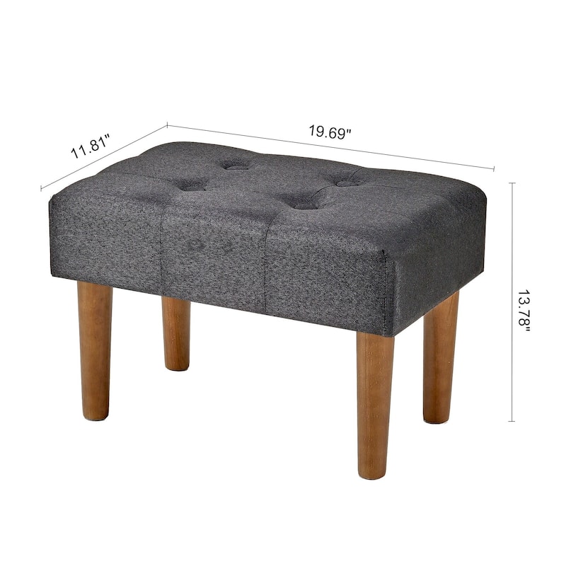 Javlergo Set of 1 or 2 Linen Ottoman Foot Rest with Wooden Legs Tufted Rectangle Upholstered Footstool for Couch Living Room