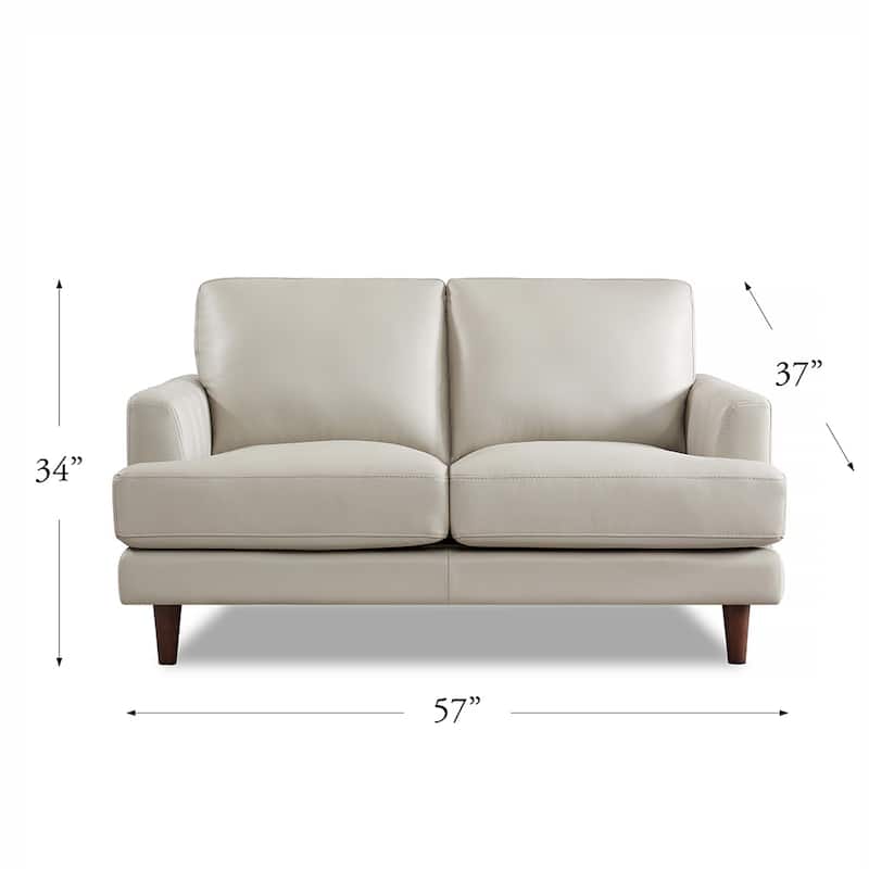 Ivy Living Cassia Top Grain Leather Loveseat with Feather Memory Foam and Springs