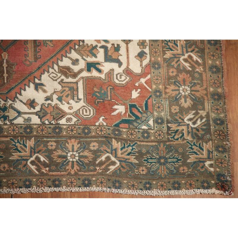 Hand Knotted Oriental 100% Wool Carpet Traditional Medallion Coral Heriz Area Rug - 10' 6'' X 7' 6''