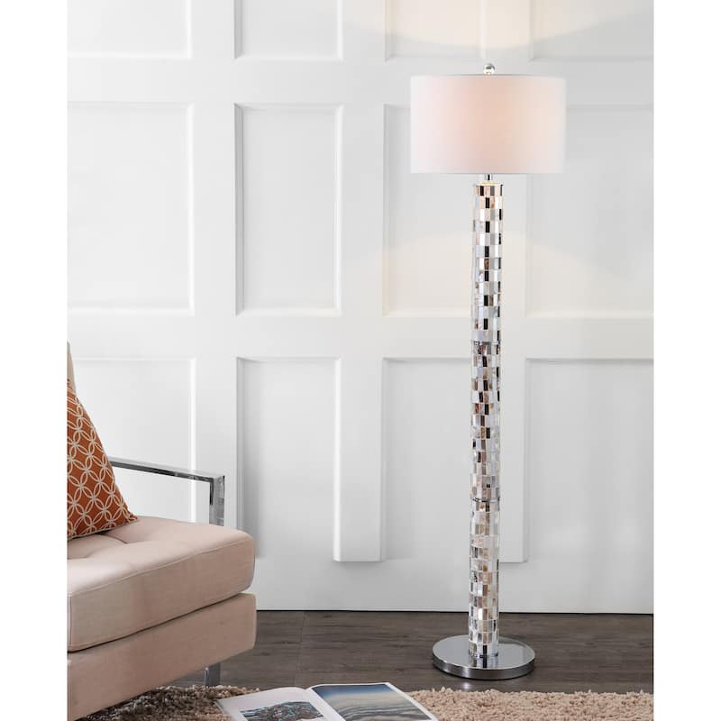 Josephine 63.5" Seashell Mosaic LED Floor Lamp, Cream by JONATHAN Y - 63.5" H x 16" W x 16" D