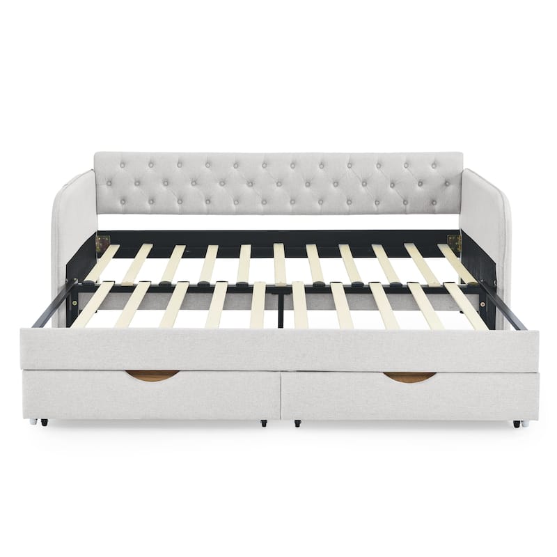 Twin Size Upholstery Daybed with Trundle and Two Storage Drawers for Bedroom
