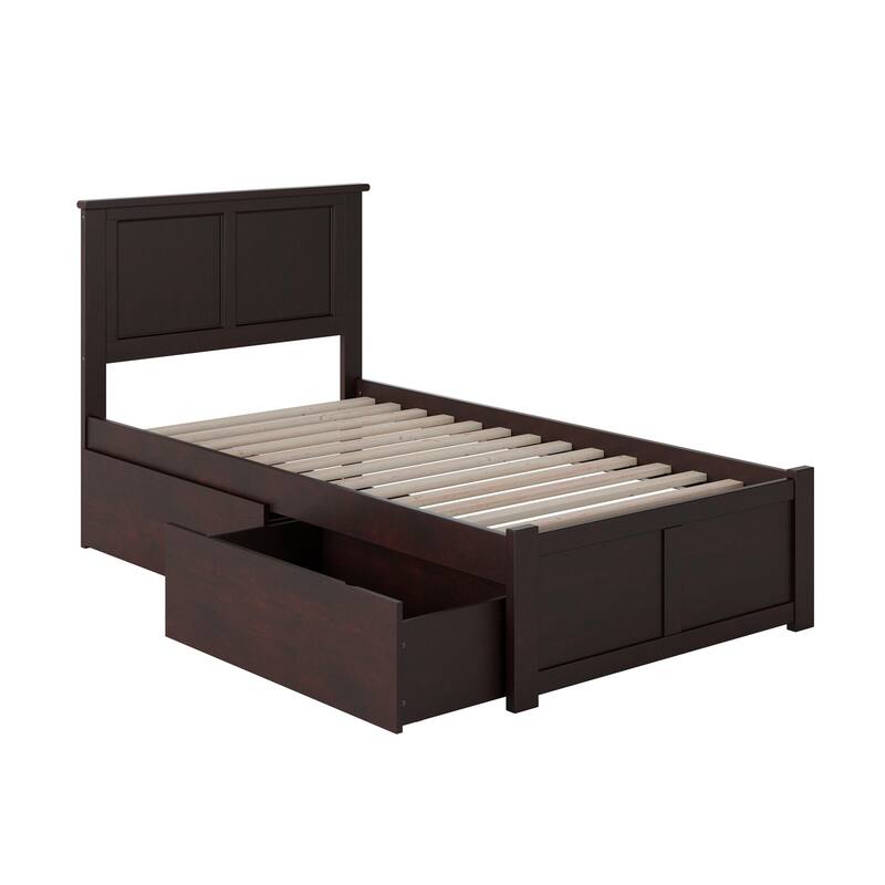 Madison Twin Platform Bed with Footboard and 2 Drawers in Espresso - Espresso - Twin