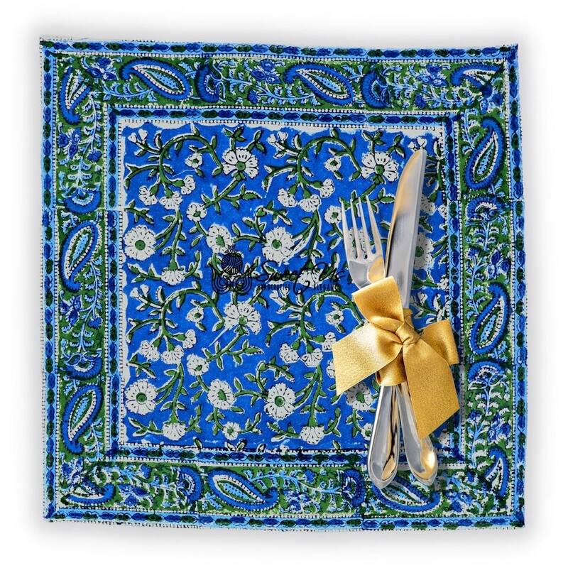 Royal Paisley Floral Cotton Block Print Tablecloth Rectangle