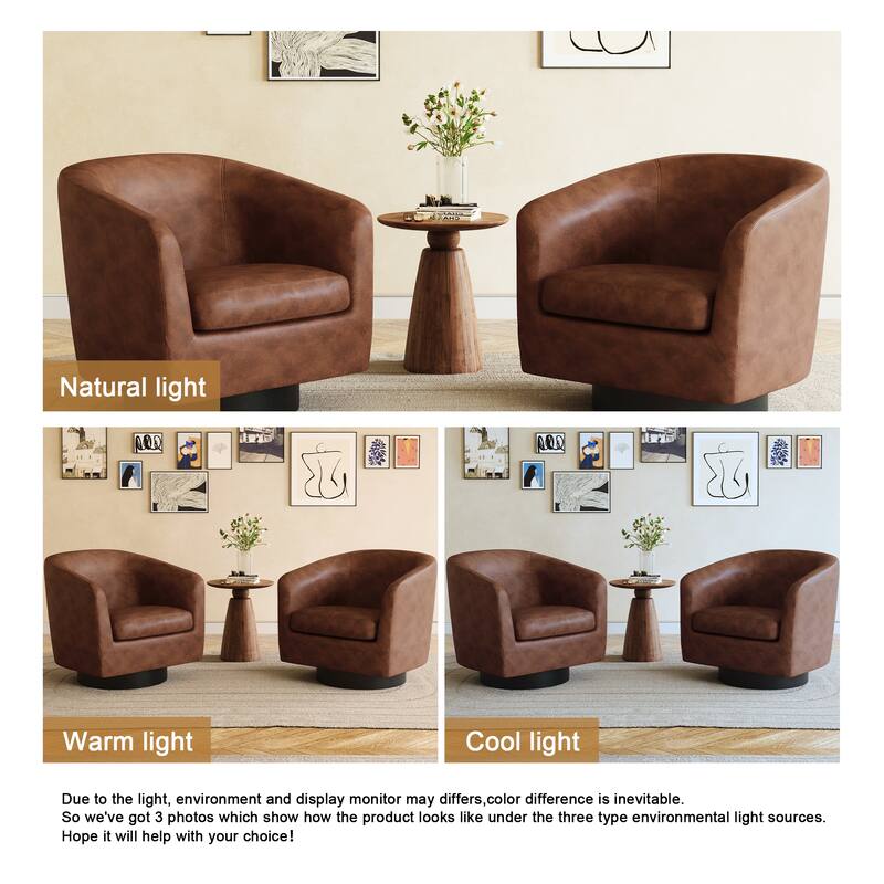 Faux Leather Accent Barrel Chair with Swivel Base