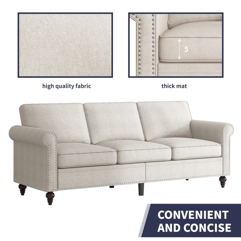 Mixoy 2 Piece Living Room Sofa Set with Rivet Design,Linen 3-Seater Sofa Couch,Loveseat Sofa/Single Sofa Chair