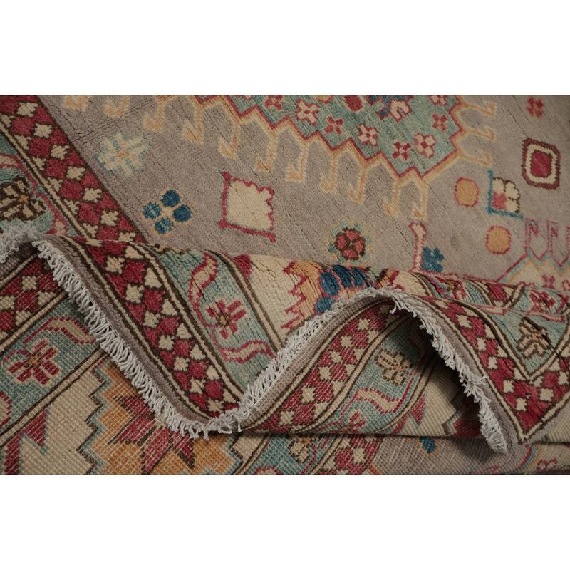 Hand Knotted Oriental 100% Wool Carpet Traditional Geometric Greys & Charcoal Kazak Area Rug - 11' 6'' X 8' 11''