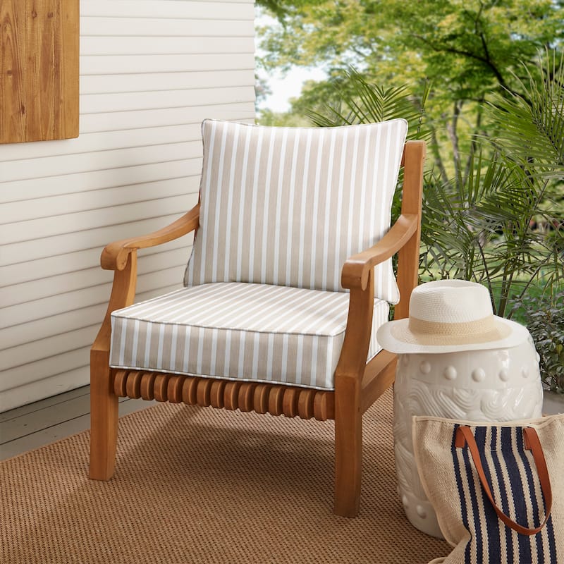 Black White Striped Deep Corded Chair Pillow and Cushion Set by Havenside Home