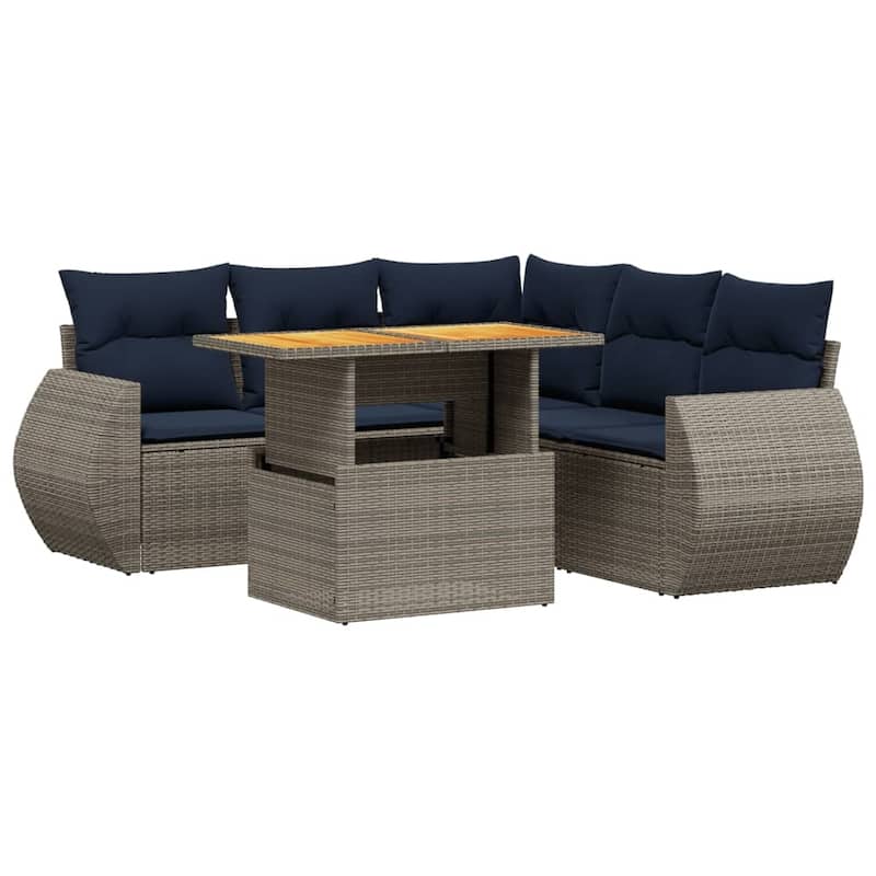 vidaXL Patio Sofa Set with Cushions Outdoor Furniture 6 Piece Poly Rattan - 24.4 x 24.4 x 27.2