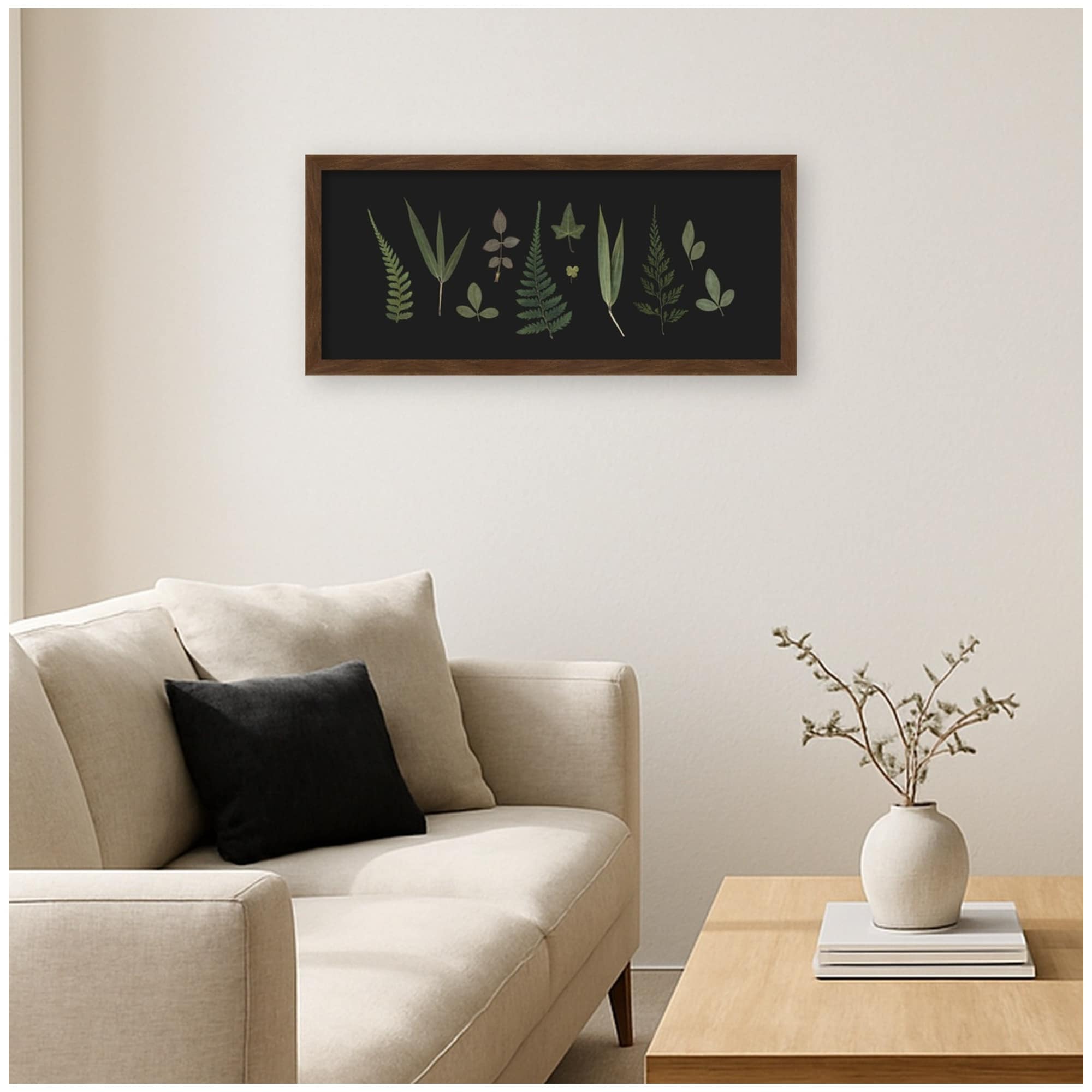Kate and Laurel Botanical Leaf Study Panel Black by Stephanie Klatt Framed Mounted Canvas Wall Art Print