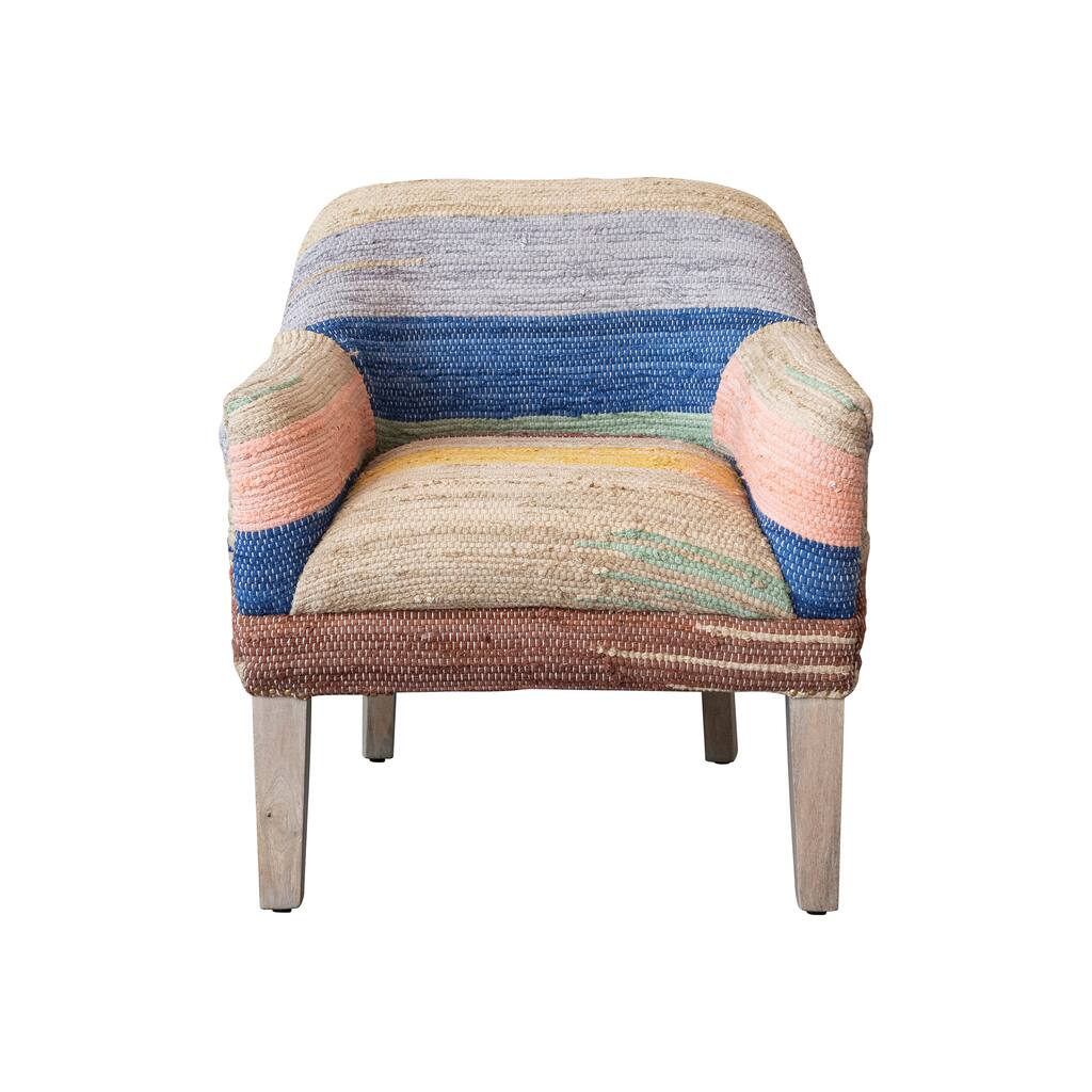 Woven Cotton Chindi Upholstered Chair with Mango Wood Legs - 27.0"L x 28.0"W x 31.0"H
