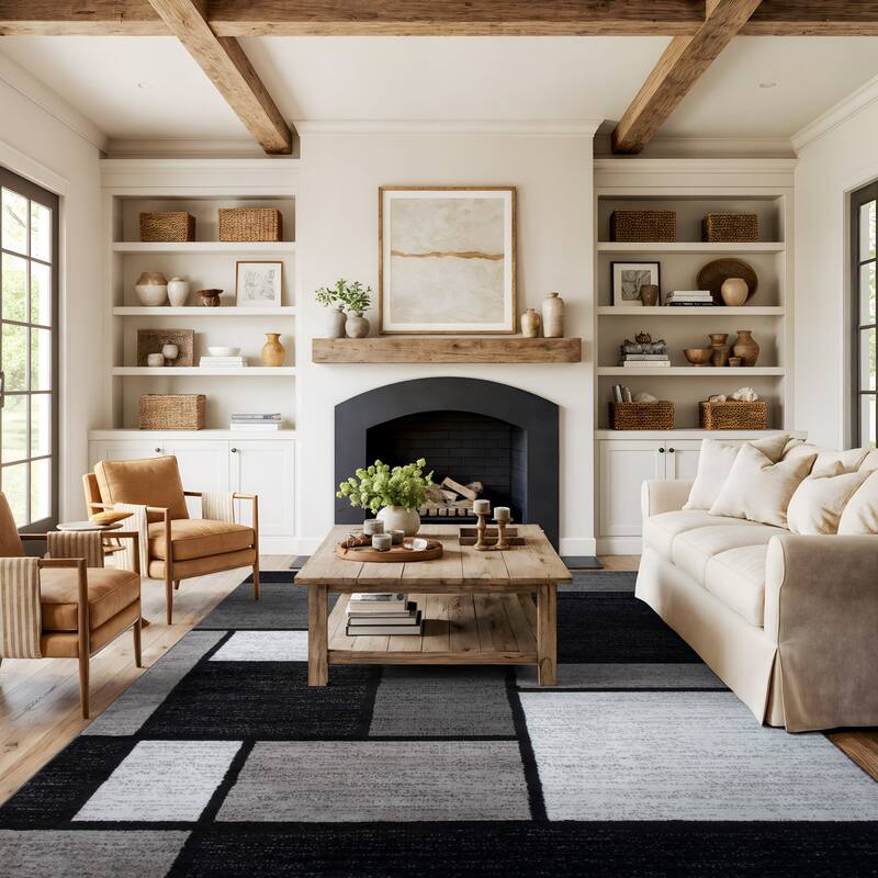 World Rug Gallery Contemporary Modern Boxed Color Block Area Rug