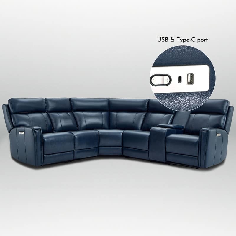 104" W Genuine Leather Power Recliner Sectional Sofa with Zero Gravity, Ajustable Headrest, USB Ports & Console