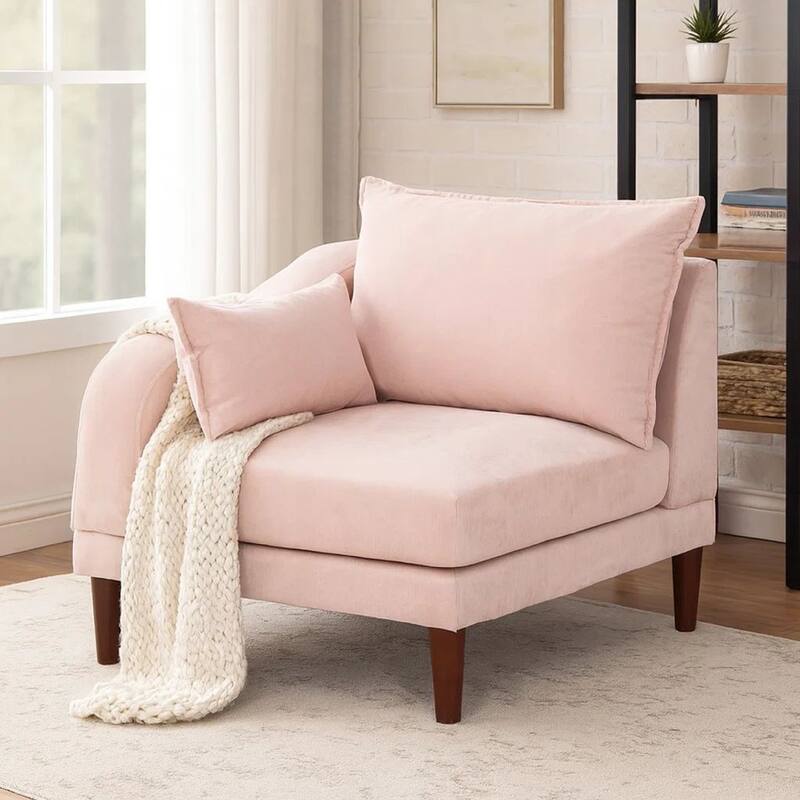 Rio 33 Inch Modular Single Arm Corner Chair, 2 Lumbar Cushions, Blush Pink