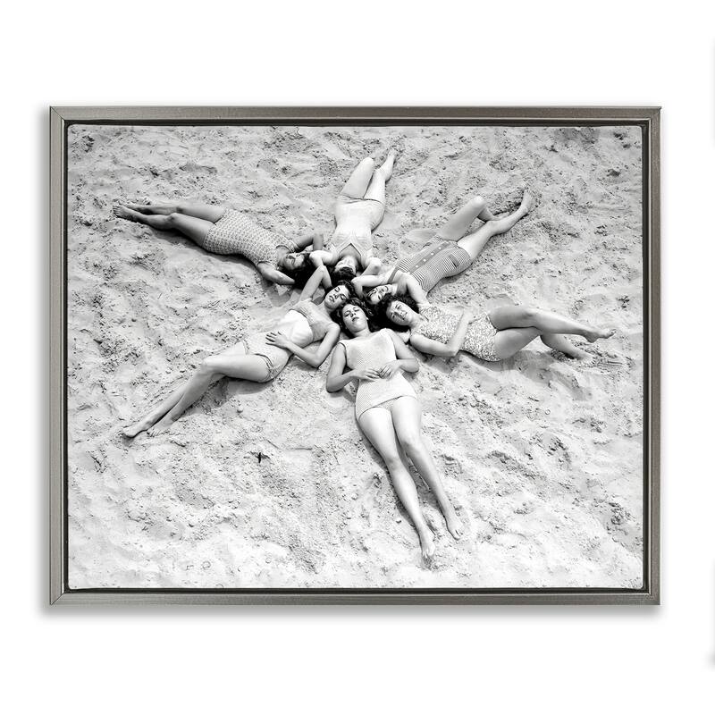 Stupell Women on Beach in Star Shape Framed Floater Canvas Wall Art Design By Arlington Prints - 31 x 25 - Grey