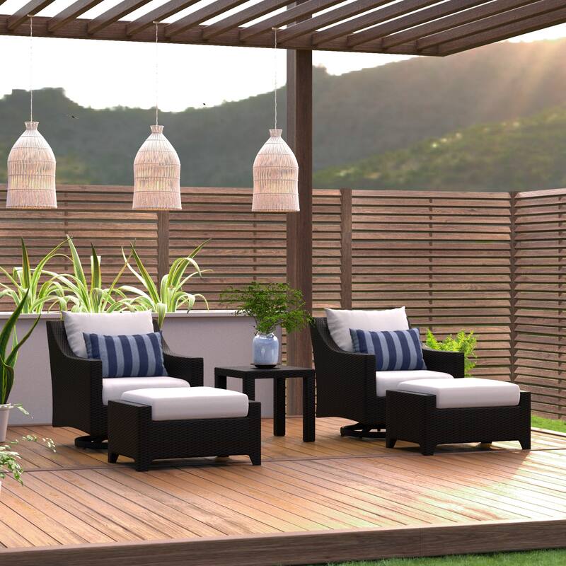 Deco 5 Piece Aluminum Outdoor Patio Motion Club & Ottoman Set