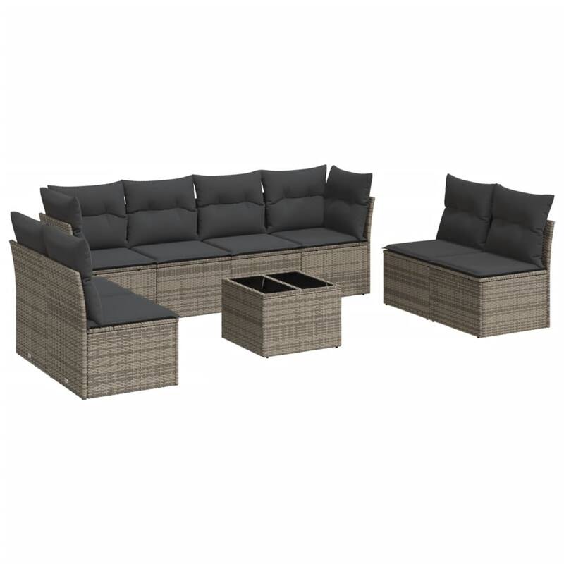 vidaXL Garden Sofa Set Grey PE Rattan, Polyester, Foam, Cotton Fiber Large - 21.7 x 21.7 x 14.6