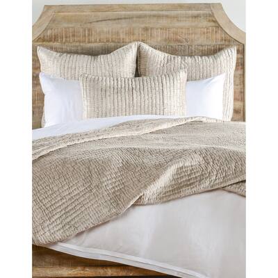 Lipa 92 x 96 Hand Stitched Queen Quilt with Polyfill and Velvet, Beige