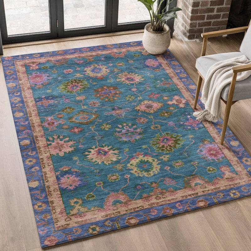 Premium Washable Super Soft Boho Traditional Mayfield Rug - Teal - 10' x 14'