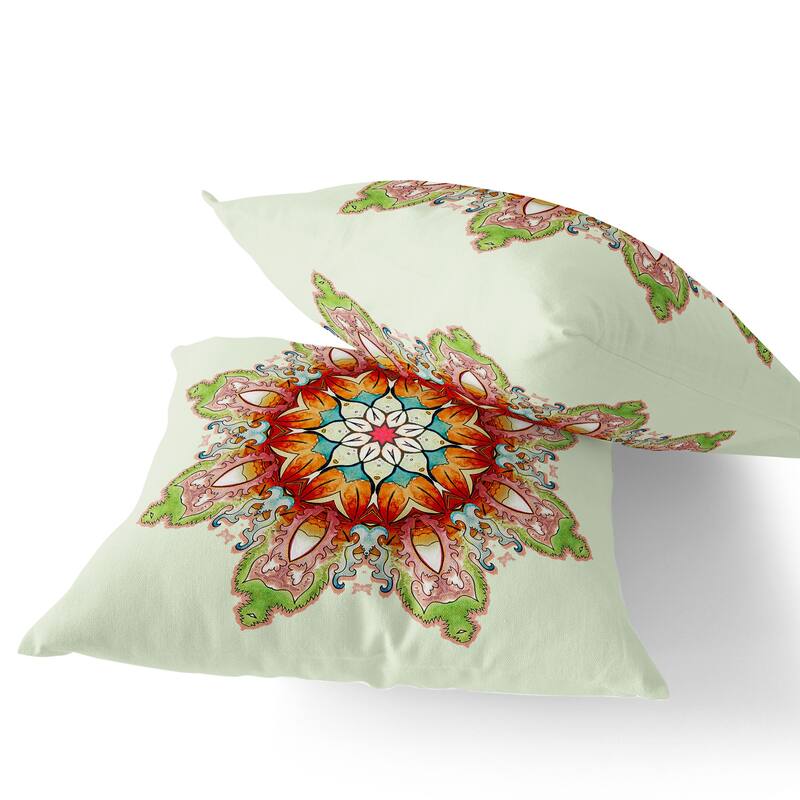 HomeRoots Set of Two 16" X 16" Green and Pink Blown Seam Floral Indoor Outdoor Throw Pillow - 16.00' X '16.00' X '5.00