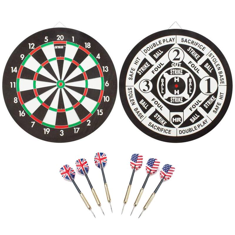 GSE™ 18" 2-in-1 Paper Baseball & Dart Board Games Set. Double-Sided Dartboard with six 17G Steel Tip Darts - 18-Inch