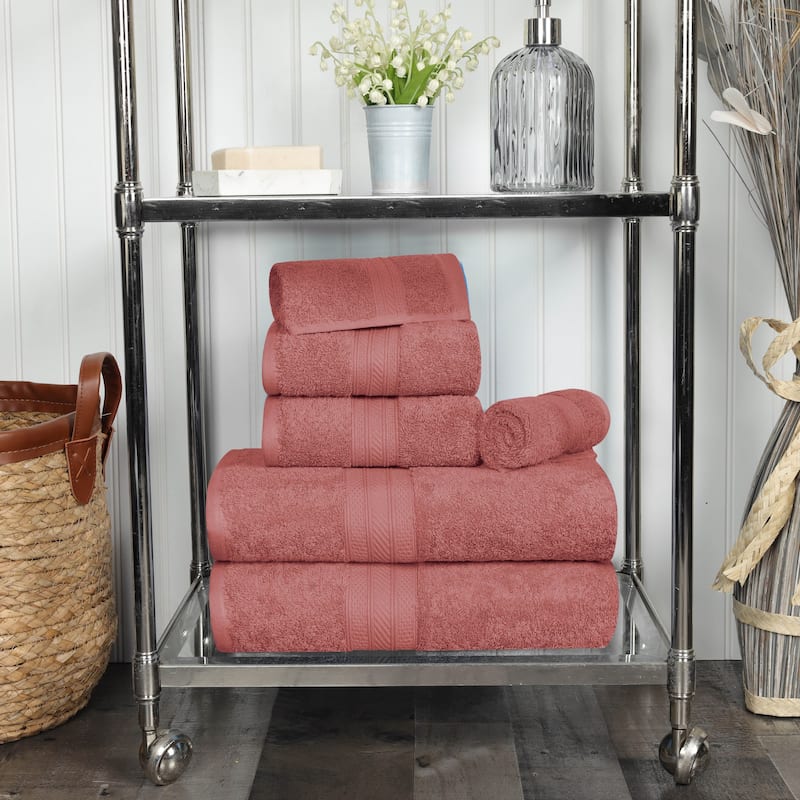 Superior 6-piece Plush Long Staple Combed Cotton Towel Set - Blush