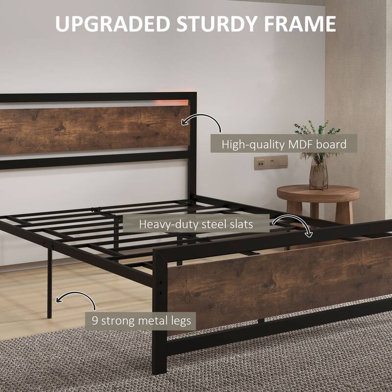 Full Size Metal Platform Bed with Strong Slat Support, Headboard & Footboard
