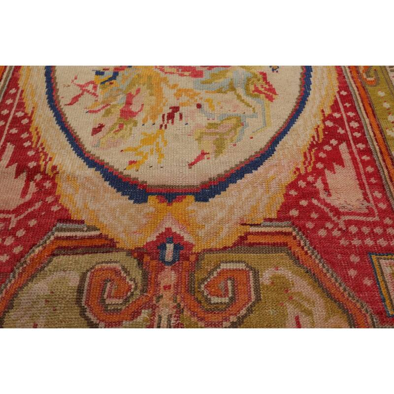 Antique Oushak Traditional 4'3''x6'7'' Hand Knotted Wool Ivory Floral Rug - 4' 3'' x 6' 7''