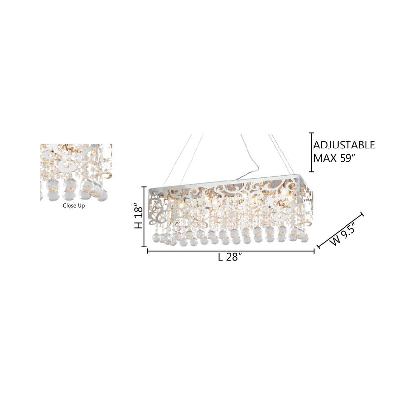 8-Light L28'' Rectangular Chrome Frame Chandelier with Crystals