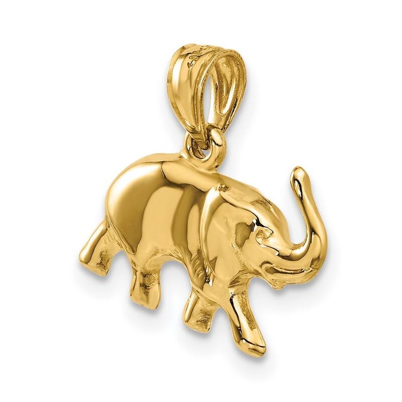 Curata 14k Yellow Gold 18" Polished Good Luck Elephant Pendant Necklace - 16.6x17.5mm