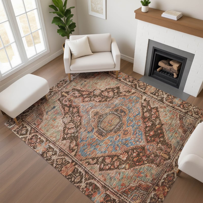 Premium Washable Super Soft Traditonal Marcus Mayfield Rug - Chocolate - 10' x 14'