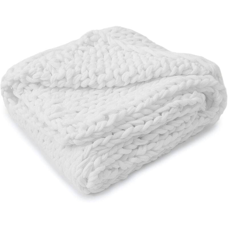 Cheer Collection Ultra Plush Chunky Cable Knit Throw Blanket - White