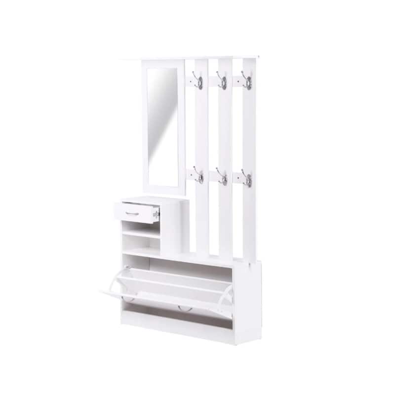 Multi-functional Combination Cabinet with Shoe Organizer, Hanging Shelf, and Mirror for Entryway, Hallway, Foyers, Bedrooms