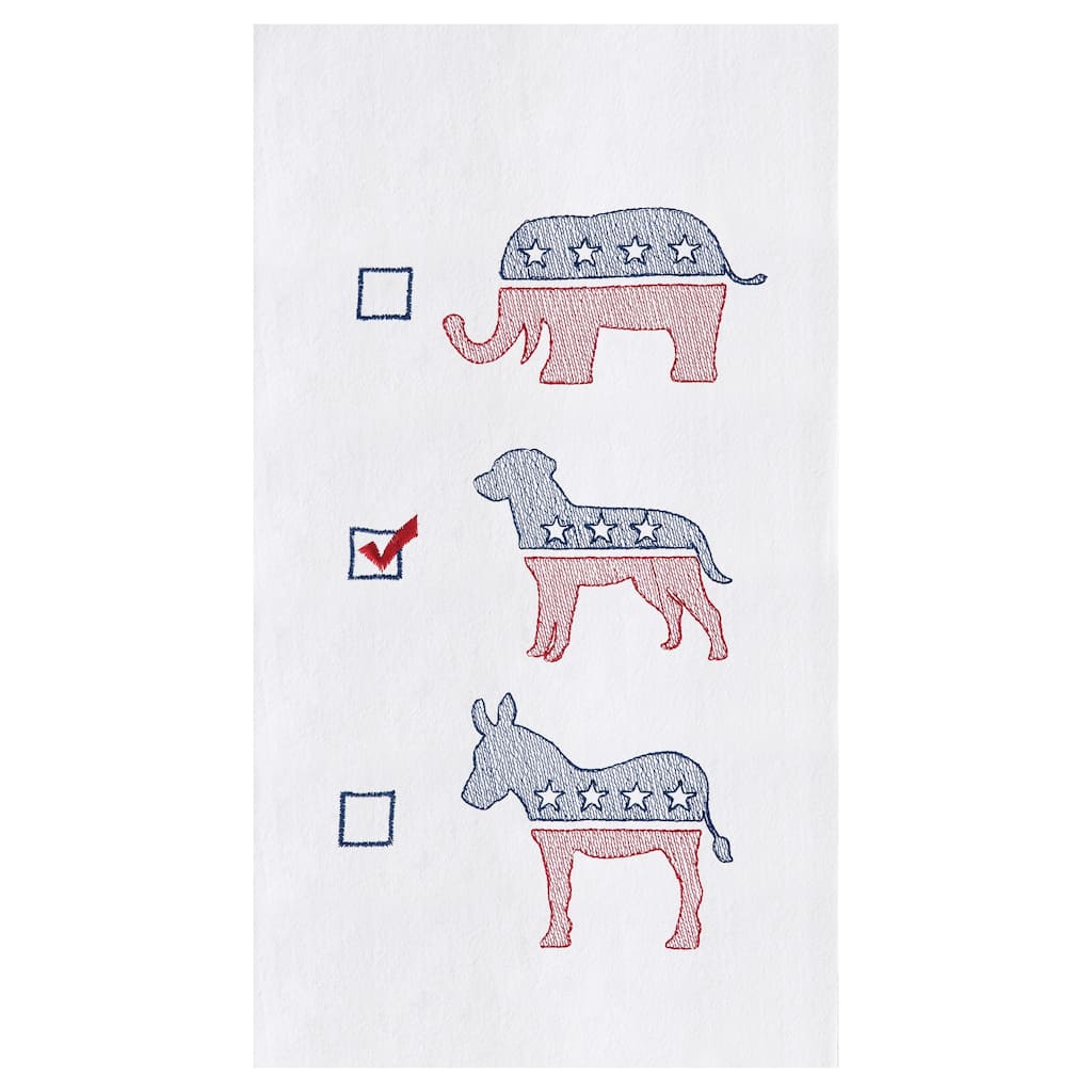 Dog Political Party Flour Sack Embroidered Cotton Kitchen Towel