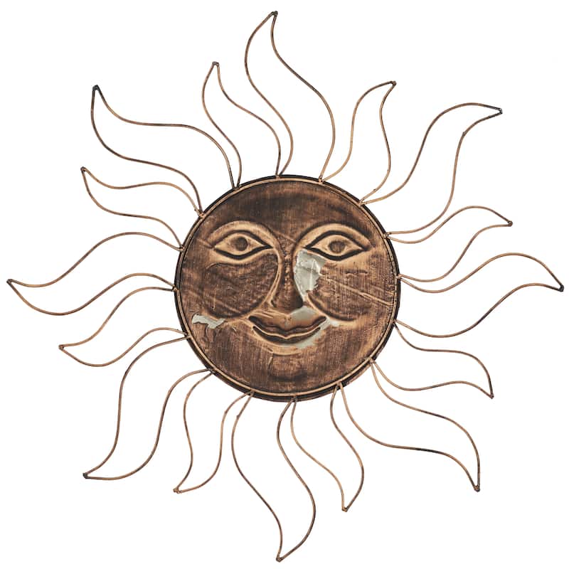 Metal Sun Indoor Outdoor Home Wall Decor with Wire Frame - Copper - Roche River Decor