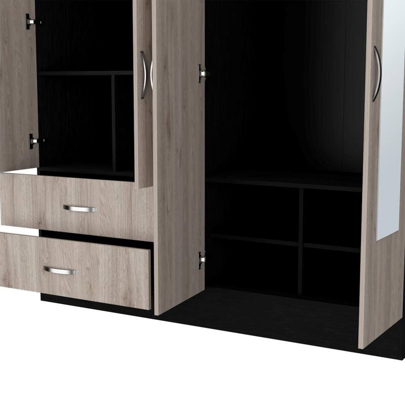 19.4" Modern Mirrored Armoire with Hanging Rod, Two Spacious Drawers and Three Interior Shelves