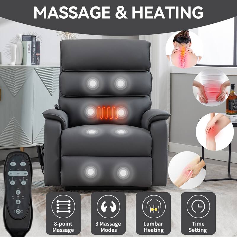 Dual Motor Power Lift Recliner Chair for Elderly, Leatheraire Lay Flat Lift Recliner Chair with Power-Remote, Heat and Massage