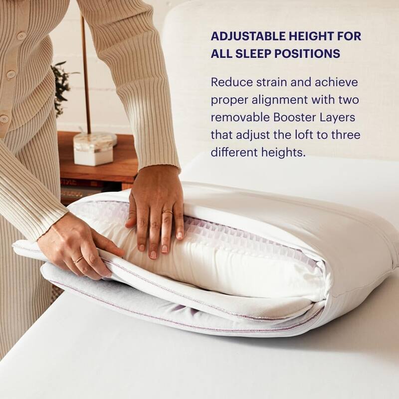 Purple - DreamLayer Modern Adjustable King Pillow with GelFlex® Grid Cooling and MicroAir™ Foam Support - White