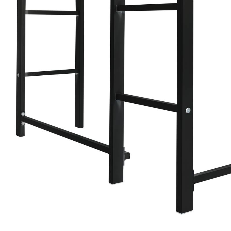 Twin Size Metal Loft Bed with Desk and Shelves, Black Finish