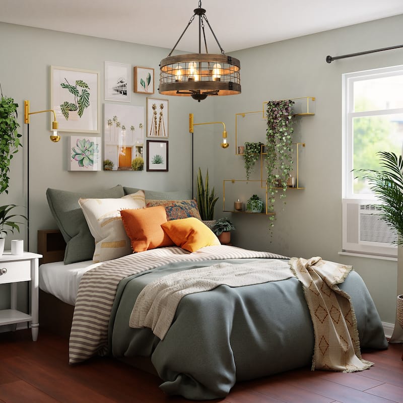 Farmhouse Rustic Chandelier 5-Light Round Hanging Pendant Light - 78"x18.9"(Hx Dia)