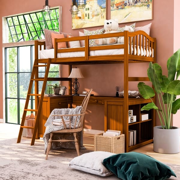 slide 2 of 12, Core Transitional Solid Wood Multi-storage Loft Bed with Angled Ladder by Furniture of America