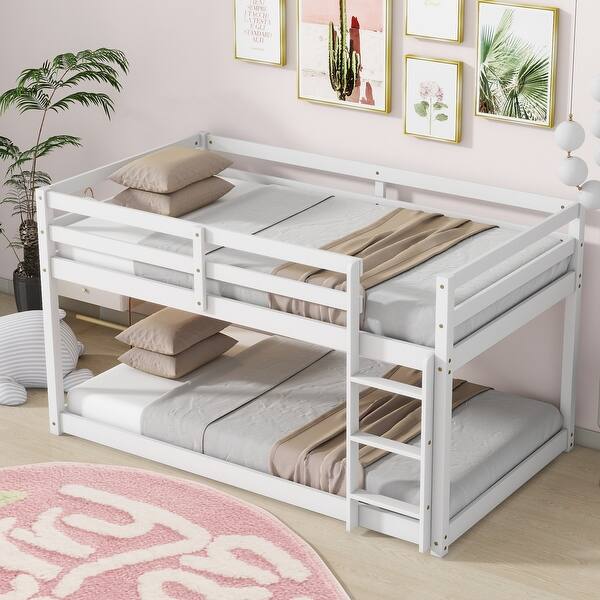 slide 2 of 8, Twin over Twin Loft Bed with Bed Platform of Strengthened Slats White