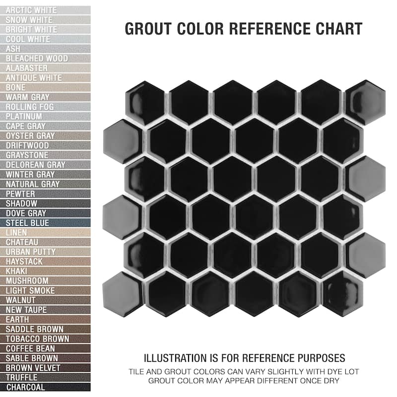 Merola Tile Hudson Due 2" Hex Glossy Black 10-7/8" x 12-5/8" Porcelain Mosaic Floor and Wall Tile