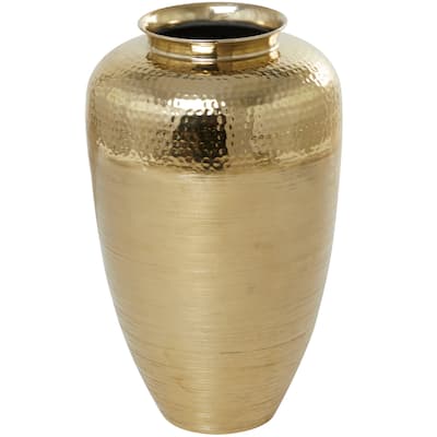 Aluminum Metal Brushed Vase with Hammered Top - Gold - Roche River Decor