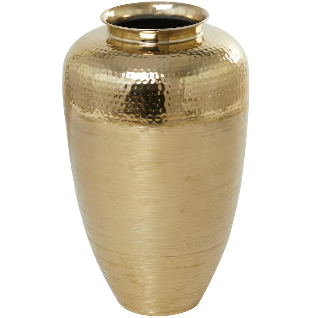 Aluminum Metal Brushed Vase with Hammered Top - Gold - Roche River Decor